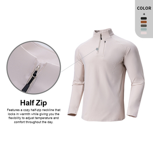 Camiseta Deportiva de Media Cremallera para Hombre, Informal, para Deportes al Aire Libre, de Secado Rápido, Transpirable, de Poliéster, para Fitness, Running, Estampado Sólido, al por Mayor - Product Image 5
