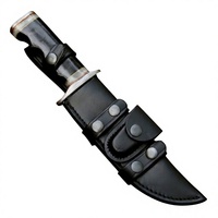 Couteau de chasse et de camping DIY OEM, lame Bowie en acier Damas, manche en bois, lame à pointe tombante, bord biseauté, étui en cuir - Couteau de chasse d'extérieur