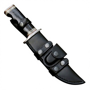 Couteau de chasse Bowie DIY OEM avec acier Damas et manche en bois et étui en cuir - Couteau de chasse d'extérieur - Product Image 5