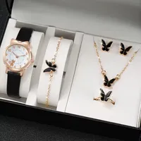 Nouvelle Arrivée Montre Femme à Quartz Analogique Tendance Design Chat Mignon Étoile Lune Verre Bracelet Cuir Cadran 28mm Date Automatique