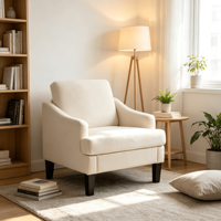 Fauteuil d'appoint moderne rembourré en tissu lin, chaise de salon, chaise de chambre à coucher, pieds en bois, mobilier de maison