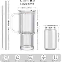 Gobelets en verre borosilicate transparent rayé de 24 oz en gros avec couvercles, pailles et poignée pour café glacé, jus et lait