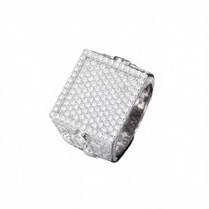 แหวนแต่งงานผู้ชายแบบคลัสเตอร์ ประดับเพชรซิคอนทรงคลาสสิค 5A ตัวเรือนทองแดงชุบโรเดียม เหมาะสำหรับงานปาร์ตี้ - Product Image 4