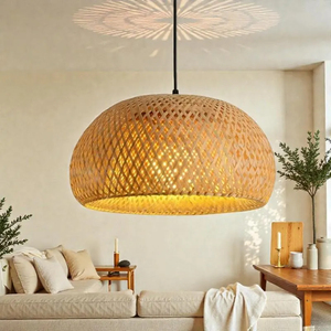 Lampe suspendue en rotin de bambou, lanterne tissée à la main, lustre Japandi minimaliste, lampe suspendue en osier naturel, fournisseur OEM - Product Image 2