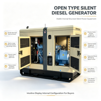 Vente directe d'usine, générateur diesel silencieux triphasé refroidi par eau, 50/60Hz, démarrage automatique, télécommande, tension nominale AVR