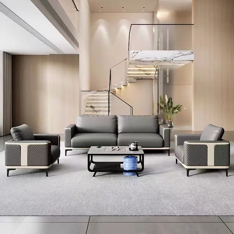 Divano da ufficio moderno soggiorno divano componibile a forma di L ufficio di design italiano 123 set completo di divani in pelle