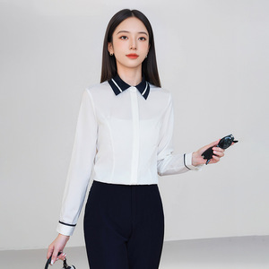 Flight Attendant Uniform White Long Sleeve Shirt With Blue Bow Collar Slim Fit Women Airline Hotel Restaurant Uniform - Product Image 3