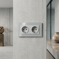Prise murale double EU Schuko en verre trempé 146*86, 2 gangues, 16A 250V IP22 avec 1 port USB-A et 4 ports USB-C pour usage hospitalier