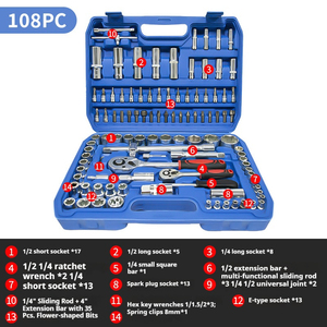 Ensemble d'outils de réparation automobile et kit d'urgence de 108 pièces avec clé à cliquet combinaison emballage de boîte en plastique en acier au carbone - Product Image 6