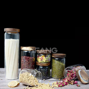Wadah penyimpanan kaca dapur dengan tutup kayu, <span class=keywords><strong>Set</strong></span> toples kedap udara Ideal untuk menyimpan sereal makanan ringan dan kering - Product Image 5
