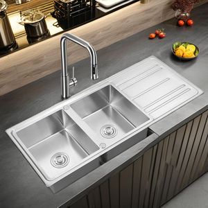 Évier de cuisine rectangulaire double <span class=keywords><strong>bac</strong></span> multifonctionnel Segong Large Nano SATIN en acier inoxydable fait à la main moderne - Product Image 4