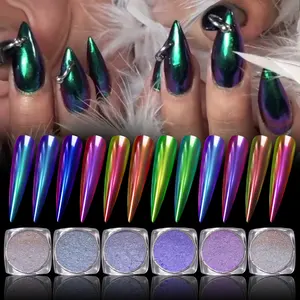 2024 nouvelle tendance 12 couleurs ongles Chrome poudre ombre à paupières aimant bonbons paillettes poudre pour ongles