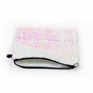Sacs cosmétiques en coton écologiques pour femmes, avec paillettes brillantes roses, petite fermeture éclair, couleur et taille personnalisables, vente en gros, sacs de voyage - Product Image 3
