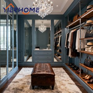 Armoire de luxe YIERHOME bleu côtier |   Armoire îlot avec miroir de <span class=keywords><strong>dressing</strong></span>, portes en panneaux de particules + MDF - Product Image 1