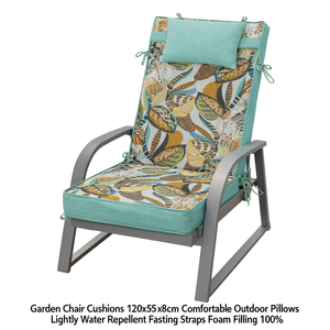 Cuscini per Sedie da Giardino 120x55x8cm, Comodi Cuscini da Esterno Leggermente Idrorepellenti con Cinghie di Fissaggio e Imbottitura in Schiuma - Product Image 1