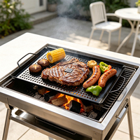 Plaque de cuisson rectangulaire robuste pour barbecue, antiadhésive, avec poignées latérales, pour camping et barbecue en extérieur