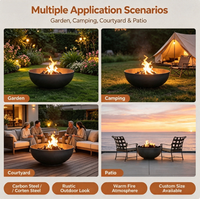 Brasero double usage en acier au carbone/corten - Fontaine d'eau et foyer extérieur pour aménagement paysager, terrasse et jardin zen (design bol rustique)
