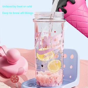 ขวดน้ำพลาสติกขนาด880มล. ถ้วยน้ำพร้อมหลอดเกรดอาหารขวดน้ำดื่มสำหรับชงชากลางแจ้ง - Product Image 3