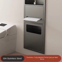 Niche murale en acier inoxydable avec boîte à mouchoirs, poubelle, porte-brosse de toilette, étagère de rangement multifonction encastrée pour salle de bain