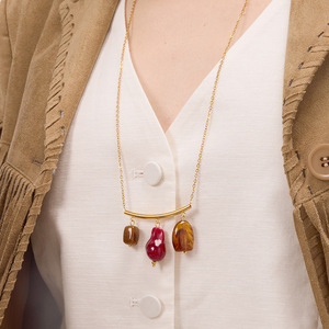 Collar con colgante de resina de acero inoxidable con cuentas ovaladas para mujer, joyería de moda - Product Image 2