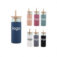 Bouteille d'eau isotherme en verre TY 500 ml, à boire directement, avec manchon en silicone et couvercle en bambou, design minimaliste – Meilleure vente
