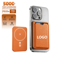 Batterie externe magnétique ultra-fine avec logo personnalisé, 5000 mAh, PD 20 W, charge rapide, batterie externe sans fil 15 W avec porte-cartes