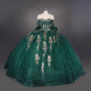 Jancember WC048 Abito Verde per Quinceañera, Vestito da Ballo Scintillante, Abito da Sposa Smeraldo, Pizzo Dorato per Festa di Compleanno dei 16 Anni, Banchetto ed Eventi - Product Image 1
