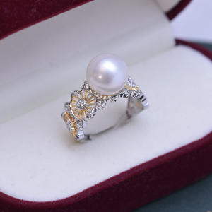 Zhuji Danshui 10-11mm Round White <b>Pearl</b> <b>Ring</b> Handmade S925 Silver Strong Light and Fine Flaws Fashionable Live Wholesale - Product Image 1