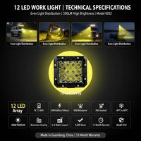 Feux de travail LED carrés de 5 pouces, 12 LED, faisceau spot, phare antibrouillard pour camion, Jeep, SUV, 4x4, accessoires tout-terrain, étanches, 12V