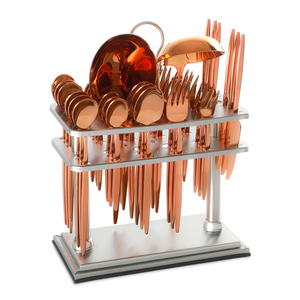 Juego de Cubiertos de Acero Inoxidable de 38 Piezas en Oro Rosa, Moderno y de Lujo, con Soporte Metálico, Resistente a la Oxidación y a la Decoloración, Ecológico, Juego de Cubiertos Premium - Product Image 1