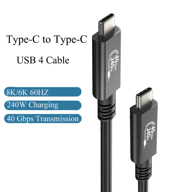 240W Charging Cable USB4 USB-C to USB-C Flexible Cable 40Gbps Data Transfer PD Usb Extension Cable for Laptop Switch Phone