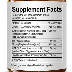 Curcuma 1000 mg Curcumine 95 Complément alimentaire 120 capsules <span class=keywords><strong>Propolis</strong></span> d'abeille Gingembre Extrait <span class=keywords><strong>de</strong></span> poivre noir Huile MCT Antioxydant - Product Image 6