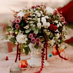 cenário de casamento borgonha Suppliers-Novas ideias de design de casamentos de verão, flores vermelhas decorações de casamento ao ar livre