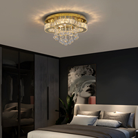 Plafonnier LED moderne en acier inoxydable doré à 3 couleurs changeantes avec cristaux pour l'éclairage du salon