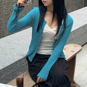 Cárdigan de Punto Azul con Botones para Mujer, Suéter Casual de Manga Larga, Prenda de Punto Ligera y Moderna para Damas - Product Image 2