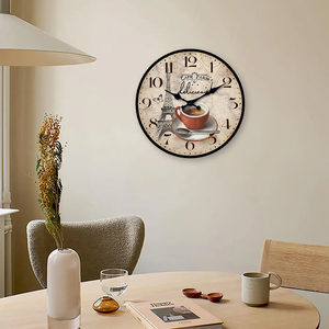 Reloj de Pared Vintage con Diseño de la Torre Eiffel de París y Taza de Café, Cristal y Vidrio, con Agujas y Números Marrones para Sala de Estar u Oficina - Product Image 4