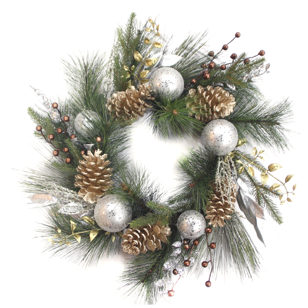 OEM custom design outdoor decoration PVC Christmas wreath artificial decoration with pin and berries