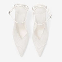 Escarpins de mariage sexy en dentelle blanche, talons aiguilles de 100 mm, en cuir véritable, sandales à lanières avec bride cheville, scintillantes, pour bal de promo, couleur ivoire