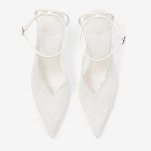 Tacones de boda de encaje blanco completo, sexys, de 100 mm, de cuero genuino, con correa al tobillo, sandalias con tiras, zapatos de tacón de aguja brillantes para fiesta de graduación, zapatos de encaje color marfil. - Product Image 4