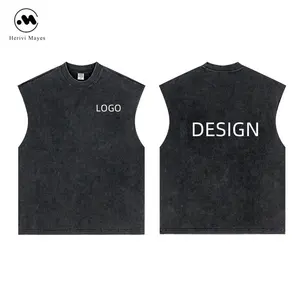 2024 Summer 100% Cotton 250g Sports Fitness Sleeveless Vest For Men Oversized T-shirt Manufacturer Men Sleeveless T-shirt