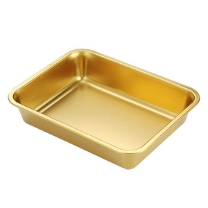 Square Pan Gold Colored Flat Bottom Oven Safe Multifunctional Serving Tray For Hotel Food Restaurant Pastry - Product Image 1