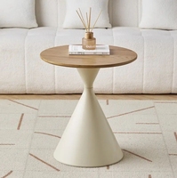 Ensemble de tables basses rondes mobiles en bois massif couleur crème pour petits appartements, salon, design minimaliste moderne, ensemble de tables centrales