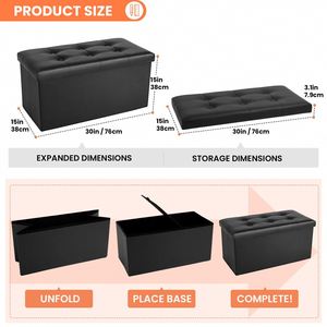 Home Storage <b>Bin</b> Pu Leather Storage Ottoman Storage Stool Bed End Bench Storage Foot Stool Box - Product Image 3