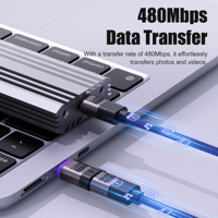 Adaptateur magnétique USB-C SIKAI 240W PD3.1 N52, charge rapide, synchronisation des données 480 Mbps, connecteur Type-C, cordon pour ordinateur portable, tablette, téléphone