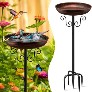 Bain d'oiseau en fer classique bol de bain d'oiseau autoportant avec statue d'oiseau ornements de jardin et décorations - Product Image 3