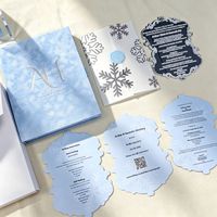 Ensemble d'invitations d'anniversaire en acrylique flocon de neige, boîte cadeau en velours, carte de fête d'hiver gaufrée à chaud