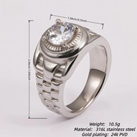 Bague-montre mécanique Hip Hop pour homme avec zircone cubique, chaîne de bague, étanche, couleur argent, acier inoxydable 316, bijoux de tous les jours