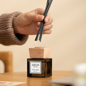 Aikun MOQ30pcs 3 Day Sample 7 Day Ship Grey 50ml Square Glass Sticker Logo Box Custom Scent Reed <b>Diffuser</b> Set for Boutique Brand - Product Image 2