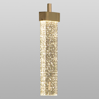Lustre LED Majestueux en Or Brossé avec Verre Effet Glace Pilée et Bulles, Suspension en Grappe Cylindrique pour Plafond, Escalier, Hall d'Entrée, Hall de Réception