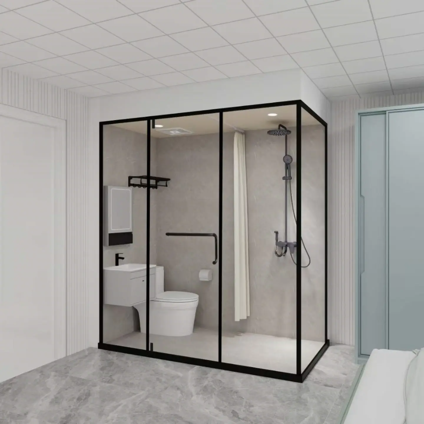 Prefab Bathroom Modular Shower Room Hotel Bathroom With Toilet All In One Shower Cabin